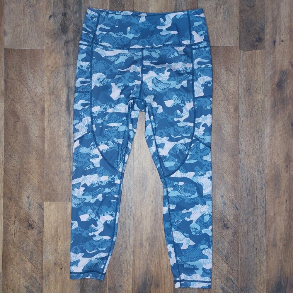 Reebok Precision Womens Large Ankle Leggings Slate Blue Pink Camo - Picture 2 of 16